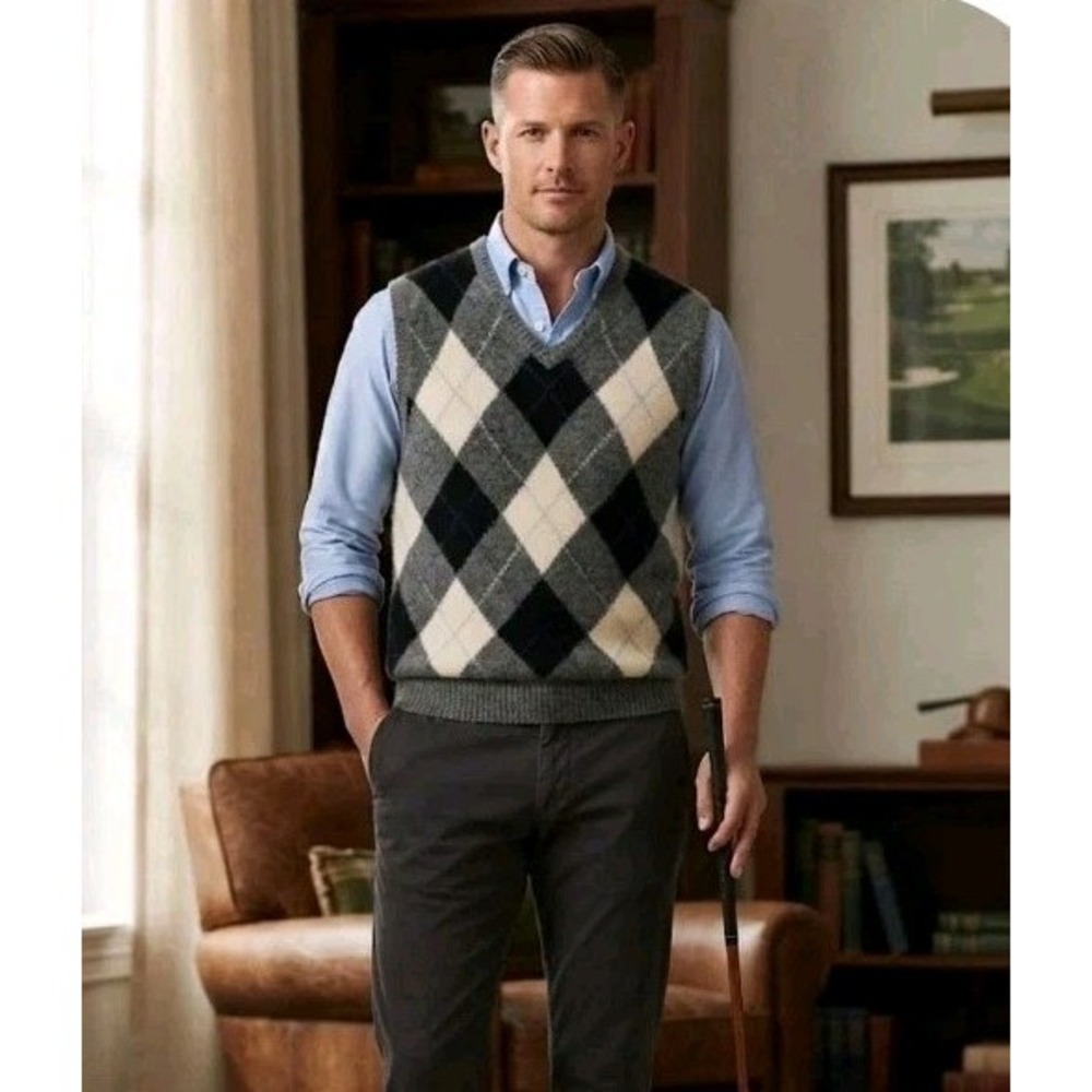 Vintage Polo Golf Ralph Lauren Argyle Sweater Vest Men XL Gray Alpaca Wool